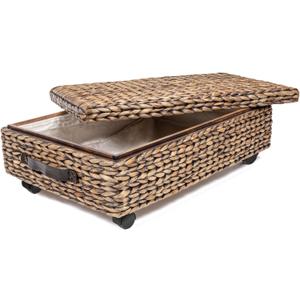 Happimess BSK1006B Chett Minimalist Hand-Woven Hyacinth/Wood Underbed Storage Bin with Wheels and Handles for Storage and Decoration in Bathroom, Bedroom, Closet, Entryway, Guest Room, Brown Wash (Brown Wash)