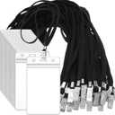 100 Pcs Lanyards for ID Badges and 100 Pcs ID Card Holder Badges Waterproof Clear Plastic Resealable Vertical Name Tag Badge Flat Neck Lanyards with Clip for Nurses Teacher