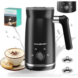 HAUSHOF Electric Milk Frother, 4-in-1 Milk Frother and Steamer, Large Capacity, Automatic Warm and Cold Foam Maker and Milk Warmer for Coffee, Latte, Macchiato, Cappuccino, Hot Chocolate, Black