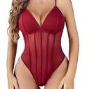 Avidlove Bodysuit for Women Sexy Lingerie Sleeveless Spaghetti Strap Cami Teddy (Small, Red)