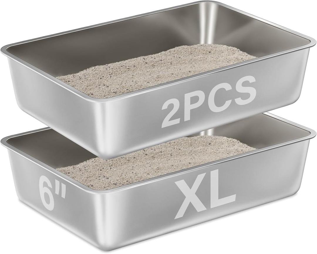 Stainless Steel Litter Box 2 Pack,XL Metal Litter Box for Big Cats