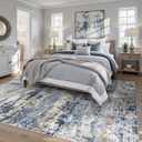 pmtsns Area Rugs 5x7 for Living Room: Washable Rug Modern Abstract Neutral Soft Non-Slip Low-Pile Indoor Carpet for Bedroom Dining Room Playroom Home Office (Blue Grey Brown, 5'x7')