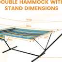Lazy Daze Hammocks 2 Person Portable Hammock with 12FT Stand for Outside, 10.5FT Quilted Double Hammock with Spreader Bar and Detachable Pillow, 450lbs Capacity for Outdoor Patio, Beach Stripes