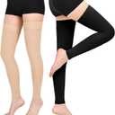 Thigh High Compression Stockings for Women Men, 20-30mmHg Footless Graduated Compression Socks with Silicone Band, Medical Support Sock for Varicose Veins, Edema, Post-Surgery, Sports (3X-Large, 2 Pair-Beige&Black)