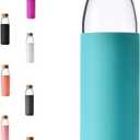 veegoal 18 Oz Borosilicate Glass Water Bottles with Bamboo Lid, BPA-FREE, Non-Slip Silicone Sleeve, and Stainless Steel Leak Proof Lid - Reusable Glass Bottle for Men and Women (Teal)