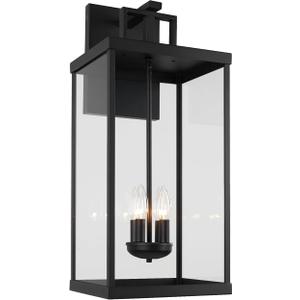 Goosebrite Outdoor Lantern, 21 Inch Exterior Waterproof Wall Sconce Light Fixture, Black Front Porch Light with Clear Glass, Modern Outside Lamp for Patio Doorway
