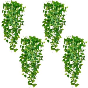 Fake Hanging Plants Vines(4pcs)for Room Decor, Artificial Ivy Greenery Garlands for Home Bedroom Living Aesthetic Kitchen Office Wall Patio Bookshelf,Indoor,Outdoor Farmhouse Decorations(No Basket)
