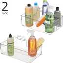 mDesign Large Plastic Divided Portable Storage Organizer Caddy Tote Basket Bin with Handle for Kitchen, Pantry, Countertop, Cabinet, Cupboard - Ligne Collection - 2 Pack - Clear