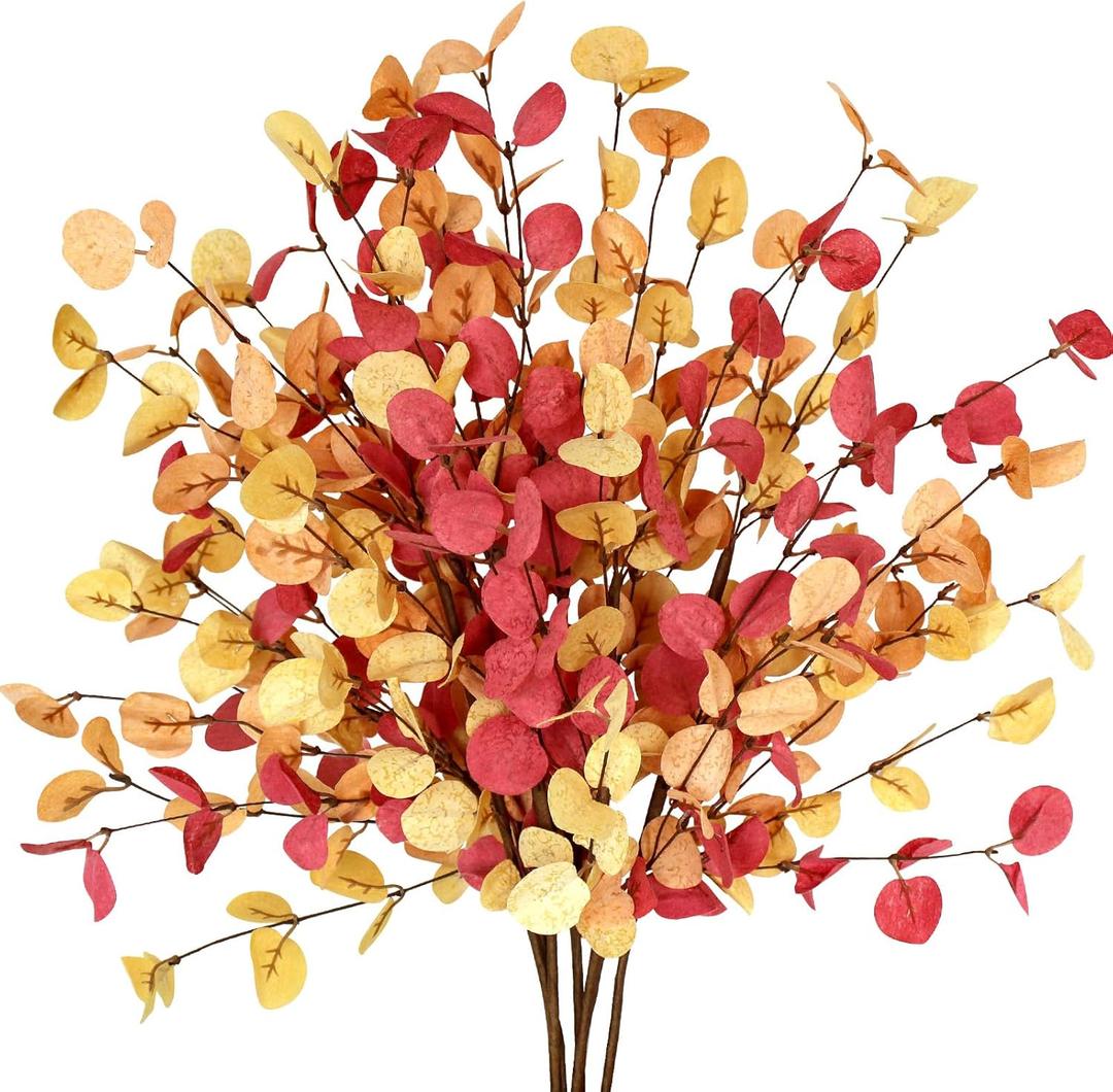 6 Pcs Artificial Eucalyptus Stems Fall Decorations for Home Fall Eucalyptus Leaves Floral Arrangement Thanksgiving Autumn Fall Decor for Home