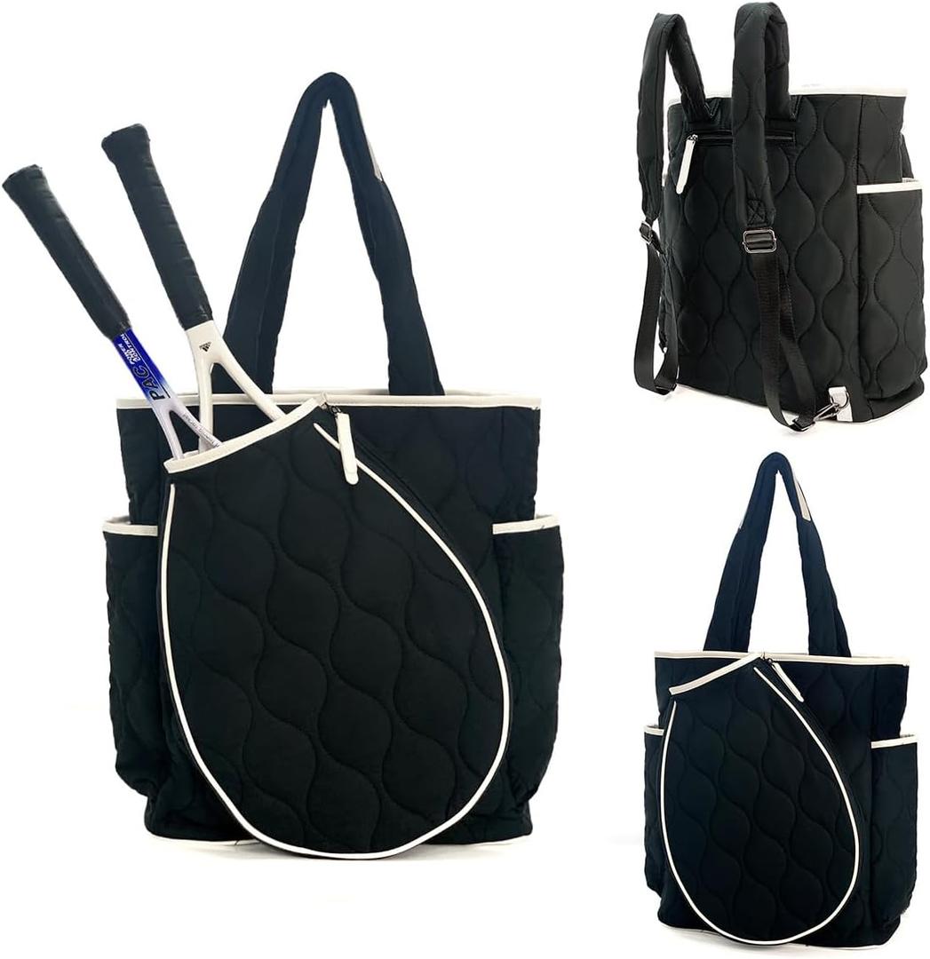 QLONSACIA Tennis Racquet Bag for Women - Tennis Backapck, Women Sport Tote Bag, Squash Racket Backpack, Suitable for Tenis, Squash, Padel, Pickleball, Badminton (Navy and White)