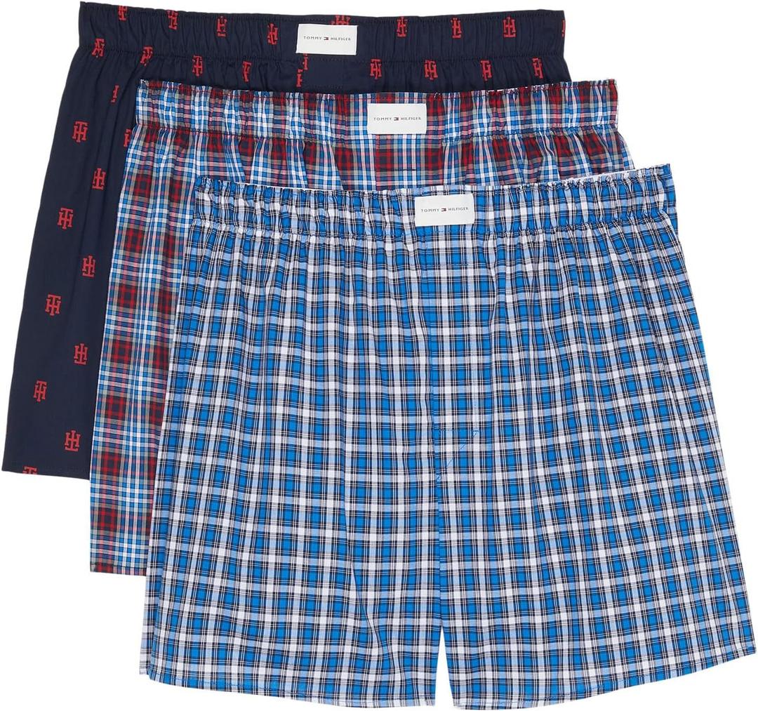 Tommy Hilfiger Mens Cotton Classics 3-Pack Woven Boxer (Large, Paris Blue)