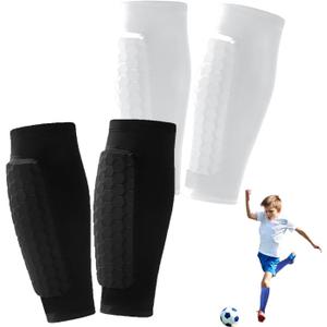 2Pairs Shin Guards Soccer,Ski Guards Socks Calf Compression Sleeve with Honeycomb Pads, Breathable Elastic Anti-Collision for Skiing Snowboarding,Soccer Equipment Ideal for Playing Training (Small, Black and White)