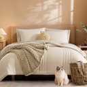 Monbix Queen Comforter Set - 7 Pieces Beige Bed in a Bag Queen Bedding Sets with Comforters, All Seasons Comforter Bed Set with Sheets, Pillowcases & Shams, Queen (90"X90")