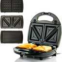 OVENTE 3 in 1 Electric Sandwich Maker, Panini Press Grill and Waffle Iron Set with Removable Non-Stick Plates, Perfect for Cooking Grilled Cheese, Tuna Melts, Burgers, Steaks and Snacks, Black GPI302B
