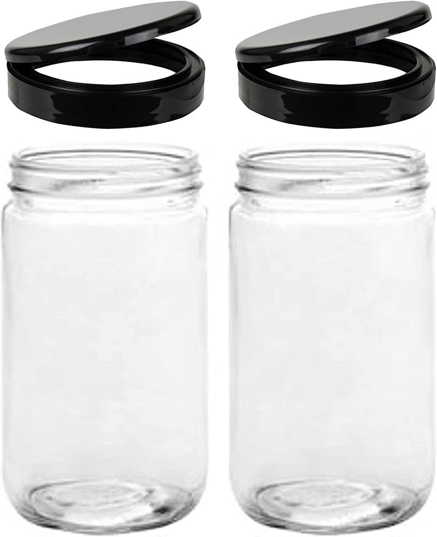 Jarming Collections 32oz Extra Wide Mouth Glass Storage Jar with BPA-Free Plastic Lid  Quart Size Airtight Mason Jar for Kitchen, Pantry, and Food Storage (Set of 2)