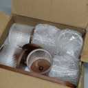 Vesici 6 Pack Bathroom Canisters Ribbed Apothecary Jars with Bamboo Lids 2 Bamboo Trays and 9 Label Stickers Cotton Swabs Holder Bathroom Organizer Storage Set Acrylic 18 oz Dispenser Container(Brown)