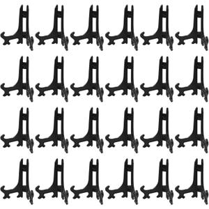 Murtenze 24 Pack Plastic Easel Plate, Display Stands Picture Frame Holder, Mini Easel for Weddings/Home Decoration(3 Inch,Black)