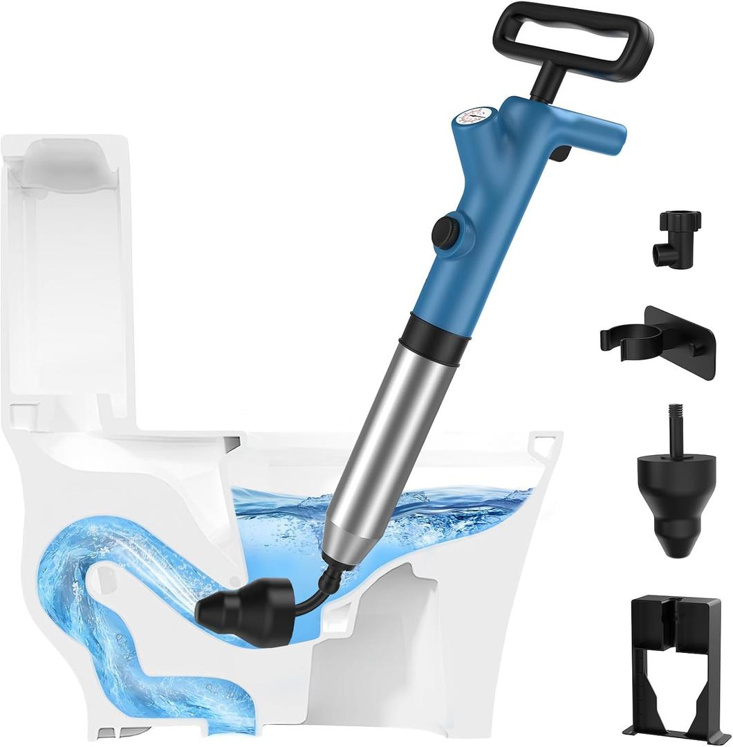 Granarbol High Pressure Toilet Plunger, Air Drain Blaster with Real-Time Gauge,Heavy Duty Toilet Auger & Drain Snake-Clog Remover for Toilets, Sinks, Floor Drains (Blue)