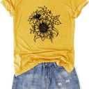 Sunflower T Shirts for Women Cute Dandelion Daisy Print Tops Soft Cotton Summer Workout Graphic Tees, Yellow, XX-Large