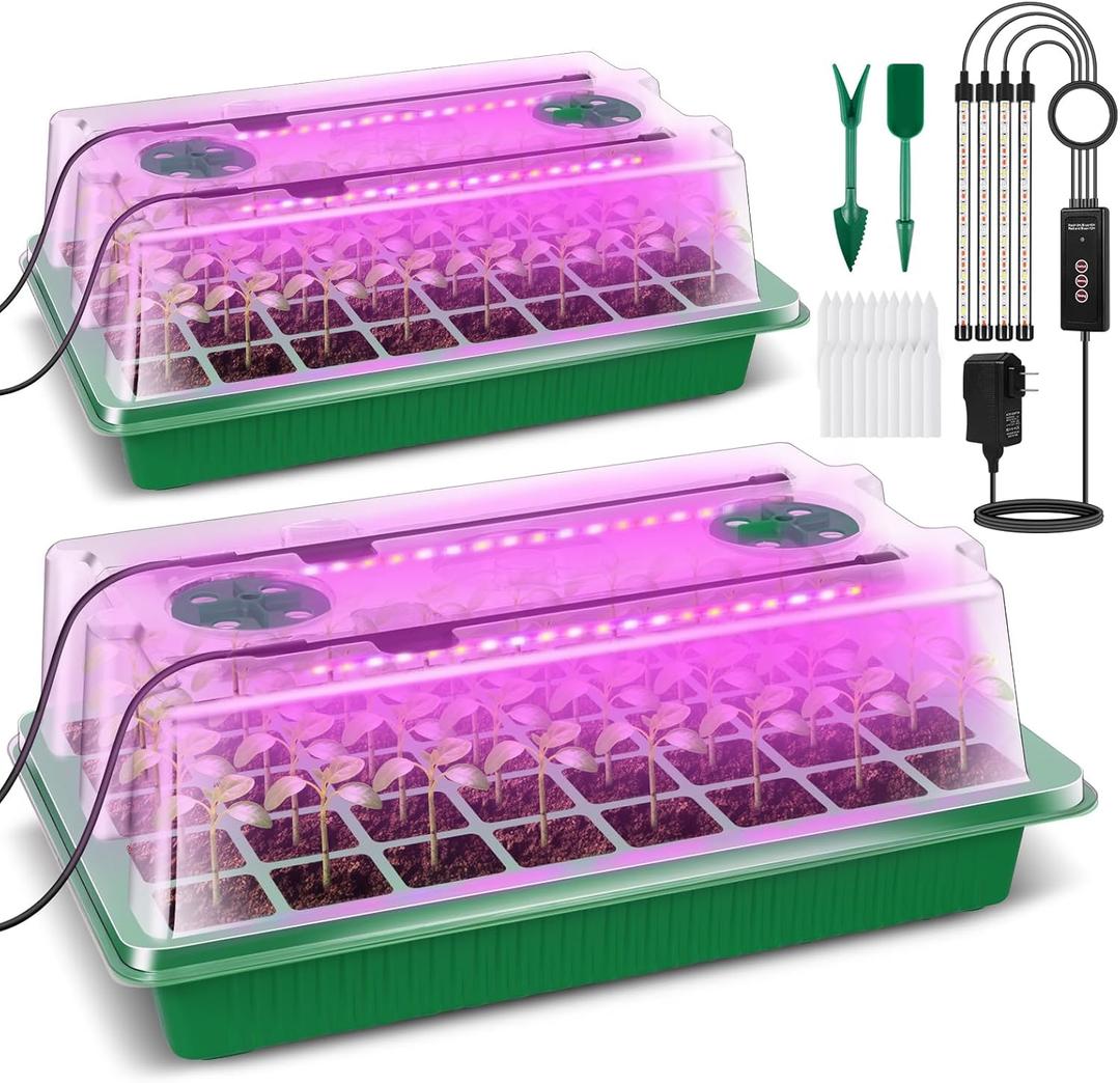 Verdenu Seed Starter Tray with Grow Light, 2 Pack 80 Cells Seed Starter Kit with Humidity Dome, Adjustable Brightness Seed Tray with Smart Timer, 3 Modes, 4 Timing, Germination Kit for Indoor