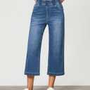 GRAPENT Capri Jeans for Women Wide Leg High Waisted Effortless Flow Pull On Stretchy Denim Elastic Waist Pants with Pockets, Size XL