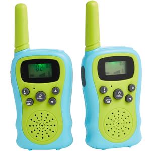 Amazon Basics Kids Walkie Talkie Set, Range Extending Set of 2, for Camping or Birthday Toys, Green and Blue