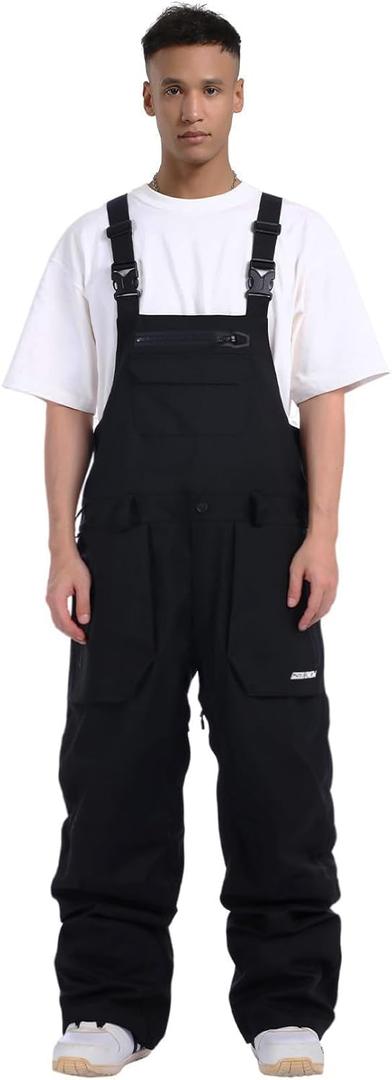 GSOU SNOW Women Men Ski Bibs Snowboard Pants Snow Bibs Overalls Waterproof Windproof Insulated Winter Sport Warm (Large, Black)