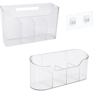 Mowhut 2 Pack Foil and Plastic Wrap Storage Rack, Adhesive Aluminum Foil Organizer for Cabinet Door and Pantry, Space-Saving Wrapping Paper Storage for Kitchen Cabinets, No Drilling, Clear