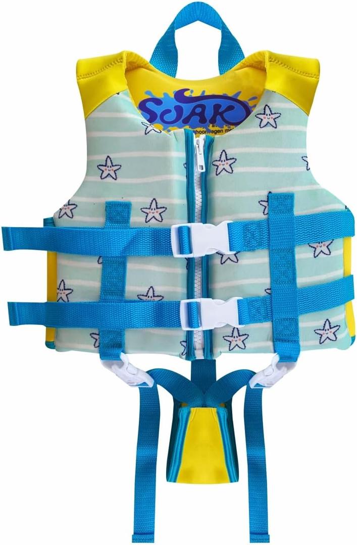Soak Kids Swim Vest - Toddler Pool Floaties Adjustable Safety Strap Swimming Aids for Toddlers Children Float Swimsuit, Suitable for Age 1-6years/24-66lbs (Blue, L(for Kids 3-10 Years,40-66 lbs))