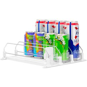 RULA Drink Organizer for Fridge, Self-Pushing Soda Can Dispenser for Refrigerator, Width Adjustable Beverage Pusher Glide - Holds up to 25 Cans (15" D, 5 Rows)