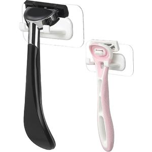 Hook LAB Self-Adhesive Shower Razor Holder, 2-Pack, Removable & Reusable Waterproof Hooks, for Towels, Bath Accessories, Kitchen & Bathroom Use - White