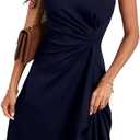Happy Sailed Cocktail Dresses for Women 2024 Summer Sleeveless Ruched Waist High Waist Sexy Slim Fit Irregular Hem A-Line Skater High Low Formal Midi Dress, Navy Blue, Medium