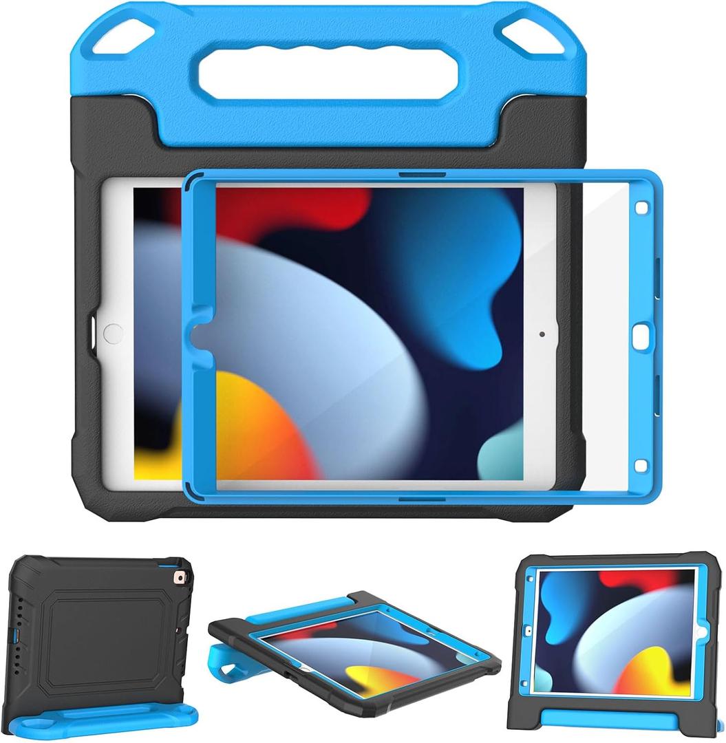 YIHE Kids Case for iPad 10.2 Inch 9th/8th/7th Generation 2021/2020/2019, iPad Pro 10.5 & iPad Air 3, Shockproof Handle Stand Kids Case with Screen Protector for iPad 10.2/10.5 Inch, Black&Blue