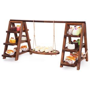 MORITECK 3-Tier Wooden Cupcake & Dessert Display Stand with Swing Frame – Rustic Torch-Finished Pine, Extra Wide 5.1" Trays, Pre-Assembled with Anti-Slip Pads, Party & Wedding Cake Holder