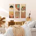 Boho Landscape Canvas Wall Art Abstract Terracotta Sunset Hill Desert Painting Picture Wall Decor Minimalist Geometric Sun Poster Prints Artwork for Living Room Bedroom Home Decoration 12x16in
