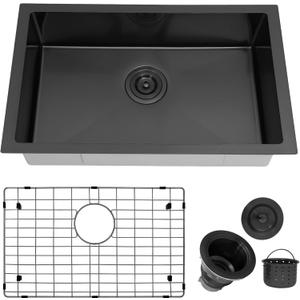 25 Inch Black Undermount RV Sink,Stainless Steel Single Bowl Kitchen Sink,Durable & Stylish Design (16"D x 25"W x 7"H) | Perfect for Campers, RVs & Mobile Homes