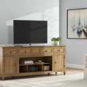 Compact 33.38" TV Media Stand and Living Room Console Table - Natural Wood Finish