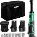 KIMO Extended Cordless Ratchet Wrench 3/8" Set, 400RPM 40Ft-Lbs 4-Inch Long Neck Electric Ratchet Wrench w/Variable Speed, 7 Sockets & 1/4" Adapter, 12V Power Ratchet Wrenches w/ 2x2.0 Ah Batteries (Deep Green)