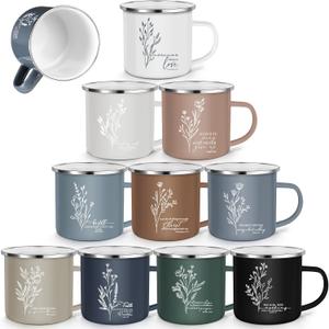 10Pcs Christian Gifts Bulk Christian Coffee Mugs 12 OZ Bible Verse Enamel Cups Appreciation Gift for Women Men Coworker Staff Teachers Nurse Social Worker Volunteer Easter Sunday School Church