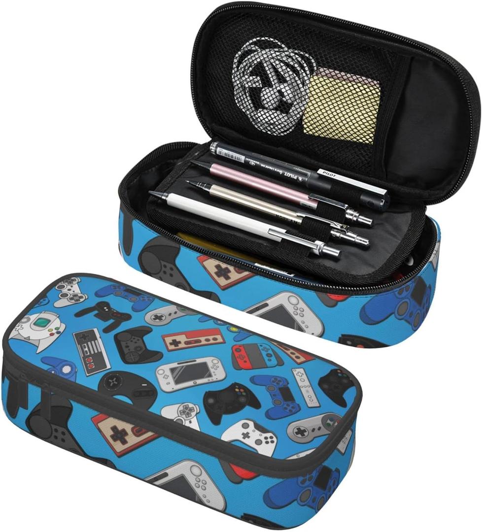 Video Game Controller Background Pencil Case Bag Pen Holder Pouch School Office Marker Desk Organizer Stationery Storage For Kids, Students