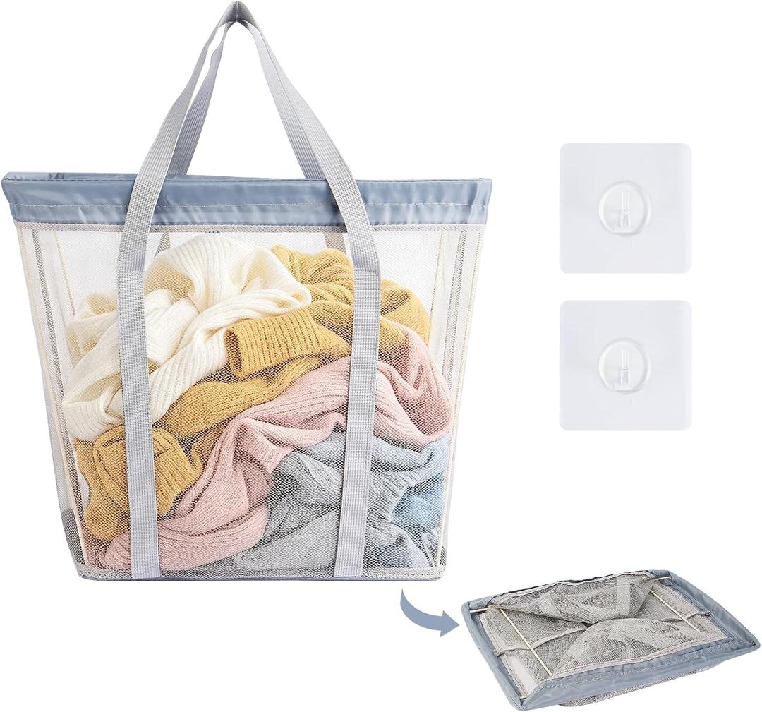 80L Foldable Mesh Laundry Basket Wall-Mounted Laundry Hamper