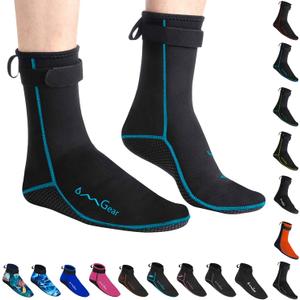 OMGear Water Socks Neoprene Socks Beach Booties 3mm 5mm Anti-Slip Wetsuit Footwear Fin Swim Sand Proof Socks (X-Small, 3mm High Cut/Aqua)