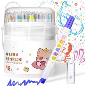 Prudiut 48 Color Silky Twistable Crayons, Washable Art Supplies, Multicultural Pastel Gel Crayons, Easy Grip Coloring Gift