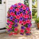 Yastouay Artificial Flowers for Outdoors, 2 Pack Artificial Petunias Fake Flowers, UV Resistant Realistic Hanging Flowers Plants for Outside Porch Patio Garden Spring Summer Decor(Fuchsia Purple)