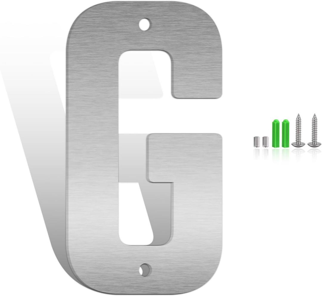 8 x 3 Inch Stainless Steel Metal Floating Address Numbers, Silver Metal House Letters, 304 Stainless Steel House Address Letters and Numbers, Modern Door Number and Letter for Home Hotel Office (G)