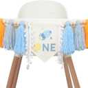 Outer Space High Chair Tassels BannerPlanets Astronaut Rocket 1st Birthday Decorations,Space First High Chair One Banner Party Decor,First Trip Around Sun