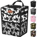 Car Trash Can with Lid, Cute Leakproof Car Trash Garbage Bag Hanging Vehicle Trash Bin Small Portable Automotive Garbage Cans Organizer for Back/Front Seat/Console(Trapezoid,Cow Print) (2 Gallons)