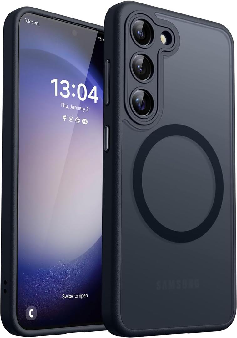 CANSHN Designed for Samsung Galaxy S23 Case [Full Camera Protection] [Compatible with MagSafe] Translucent Matte Shockproof Protective Phone Cover 6.1 Inch - Black