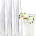 FOCUSLINE 100 Pack 16 oz Clear Plastic Cups, Disposable Cups Large Reusable Plastic Tumblers, Heavy-duty Clear Hard Cups 16 Ounce for Wedding Party, Thanksgiving, Halloween, Christmas