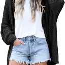 Mafulus Women's Crochet Cardigan Kimono Boho Long Sleeve Lightweight Soft Oversized Open Front Knitted Sweater (Large, Black)